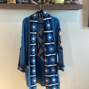 Blue Geometric Open-Front Women's Wrangler Sweater Cardigan